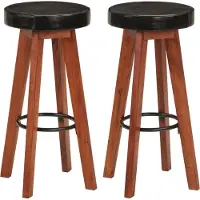 Prolenta Maison Exclusive - Ensemble de 2 tabourets de bar en cuir véritable et en bois d'acacia massif