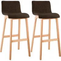 CLP , ensemble de 2 tabourets de bar Hover, revêtus de tissu rembourré, avec dossier et structure à quatre pieds, finition bois imitation nature, couleur marron