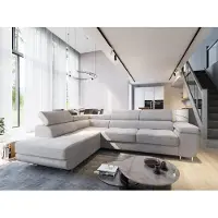 Masseno Canapé d’angle APIRO L-S avec fonction de couchage Canapé en L, canapé avec coffre de rangement, canapé de salon, sofa, canapé-lit, ensemble de canapés – Crème, POSO 100