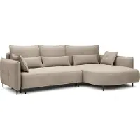 Selsey Oblivio - Canapé d'angle avec fonction sommeil, coffre de lit, housse en velours hydrofuge Beige clair, ottomane à droite