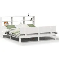 DKD Home Decor Lit en bois massif avec étagère sans matelas Blanc 180x200 cm pin