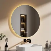 Emke Miroir de salle de bain LED rond 70 cm avec antibuée Miroir de salle de bain 3 couleurs de lumière Miroir de salle de bain LED à intensité variable avec interrupteur tactile