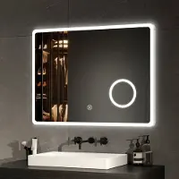 Emke Miroir de salle de bain miroir mural LED 80x60cm avec interrupteur tactile grossissement miroir de maquillage lumière blanche froide 6500k