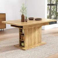 Flieks Table de salle à manger extensible, Table de cuisine rectangulaire, Table avec espace de rangement, 130x70x75, Naturel