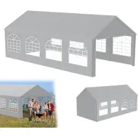 XMTECH Tente de réception 4x8 m imperméable protection UV 50+ avec parties latérales amovibles, pavillon de jardin tente de mariage 32m² avec bâche PE, stable & résistant aux intempéries - Blanc