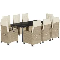 vidaXL Salon de jardin 9 pièces avec coussins Beige Poly Rattan