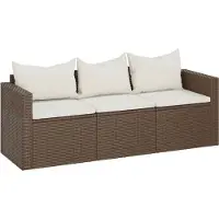 Syfax Canapé de jardin 3 places avec coussins marron résine tressée