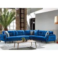 AEA Canapé d'angle bleu en forme de L Designer Textile Revêtement Siège de séjour