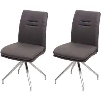 Mendler 2x Chaise de salle à manger HWC-H70, chaise de cuisine, tissu, acier inoxydable brossé gris-brun