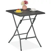 Relaxdays Table de jardin , pliable, H x l x P : 73 x 62 x 62 cm, aspect rotin, plastique, acier, table de balcon résistante aux intempéries, grise
