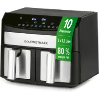 DS Produkte GOURMETmaxx Friteuse à air chaud à double chambre | 2 x 3,5L - Acier inoxydable | Synchro-Garzones, Fonction minuterie & Touchdisplay | 10 programmes | 2400 Watt *