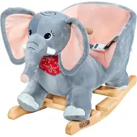 Deuba SPIELWERK Fauteuil à Bascule Éléphant Jouet à bascule Animal en peluche avec Ceinture sécurité et Fonction sonore Jouet enfant 10 Mois et +