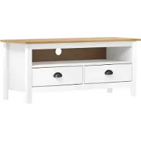 The Living Store Armoire TV Hill Blanc 110x40x47 cm Pin massif