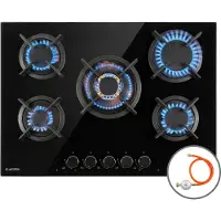 Klarstein Tables de Cuisson à Gaz, Plaque de Cuisson Gaz à 5 Brûleurs, Table de Cuisson Electrique à 5 Feux de 10400W, Cuisiniere Gaz, Gaziniere Gaz avec Brûleurs en Acier Inoxydable, Cuisinières GPL