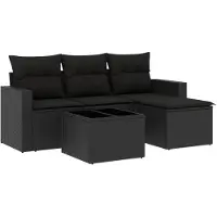 Syfax Salon de jardin 5 pcs avec coussins noir résine tressée