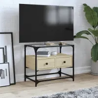 Prolenta Maison Exclusive - Meuble TV avec plateau en verre Chêne Sonoma 60x35x51cm Matériau dérivé du bois