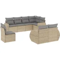 Syfax Salon de jardin avec coussins 8 pcs beige résine tressée