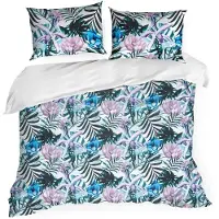 Eurofirany linge de lit housse de coussin 160x200cm blanc vert foncé Botanish ensemble de 3pcs