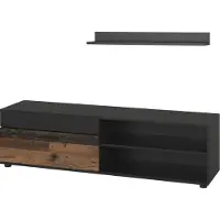 Vicco Lowboard & étagère Berno Noir/ancien style avec 1 rabat, Model 55456