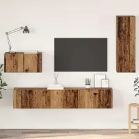 Prolenta Meuble TV mural exclusif - Ensemble de 4 pièces en bois massif et panneaux de particules