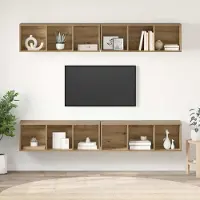 Prolenta Meuble TV exclusif - Ensemble de 4 pièces en bois stratifié imitation chêne massif