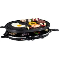 Sonstiges alpina Gril de table électrique 1200W - Raclette 8 personnes avec 2 couches - avec 8 poêlons et 8 spatules - revêtement antiadhésif - poêlons 3 en 1, plaque de cuisson et gril en pierre - noir