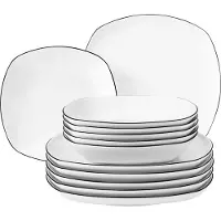 Seltmann Lido Black Line Service de table angulaire, Set de vaisselle, Service, Vaisselle, Porcelaine, Bord noir, 12 pcs., 1750857