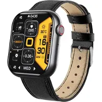 INF Montre intelligente avec surveillance pour oxygène sanguin, fréquence cardiaque Bracelet de montre en cuir noir/PU