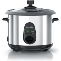 Arendo Cuiseur à riz électrique avec fonction maintien au chaud, 500W, protection contre la surchauffe, accessoire de cuisson vapeur, EDO, 1,5 litres, argent