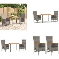 vidaXL Ensemble de jardin 3 pièces avec coussins Gris Poly rotin - Garden dining group - Garden dining group - Dining group Terrasse