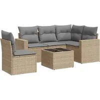 vidaXL Ensemble de salon de jardin 6 pièces avec coussins Beige Poly Rattan