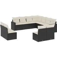 vidaXL Ensemble de salon de jardin 11 pièces avec coussins noir poly rotin