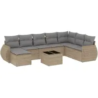 vidaXL Ensemble de salon de jardin 9 pièces avec coussins beige Poly rotin