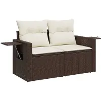 Syfax Canapé de jardin avec coussins 2 places marron résine tressée