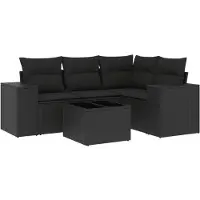 vidaXL Ensemble de salon de jardin 5 pièces avec coussins noir poly rotin