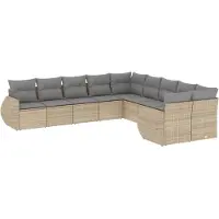 vidaXL Ensemble de salon de jardin 10 pièces avec coussins Beige Poly Rattan