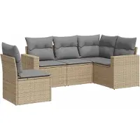 Sonstiges Salon de jardin avec coussins 5 pcs beige résine tressée