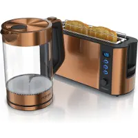 Arendo Set petit déjeuner , bouilloire 2200W / grille-pain en acier inoxydable, cuivre