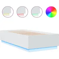 vidaXL Cadre de lit avec LED Blanc 75x190 cm Bois composite