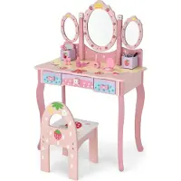 Costway Coast Coiffeuse pour enfants - Miroir triple - Rose