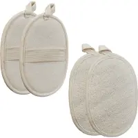 Relaxdays Éponge en luffa , lot de 4, pour le corps et le visage, gommage doux et nettoyage en profondeur, éponge de douche, beige