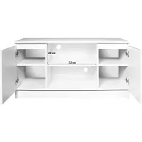 Home Collective Armoire TV de 120cm de large avec deux portes et deux étagères ouvertes, armoire TV, lowboard, salon chambre à coucher en blanc