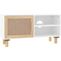 vidaXL Meuble TV Blanc 80x30x40 cm Pin massif et rotin naturel