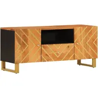 Syfax Meuble TV brun et noir 105x33,5x46 cm bois massif mangue