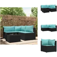 vidaXL Ensemble de salon de jardin 4 pièces avec coussins noir poly rotin - Canapés de jardin