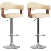 Syfax Tabourets de bar lot de 2 crème bois courbé et similicuir