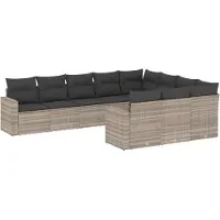 vidaXL Ensemble de 10 canapés de jardin avec coussins gris clair Poly rotin