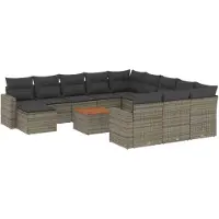 Syfax Salon de jardin avec coussins 13 pcs gris résine tressée
