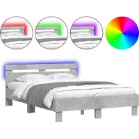 vidaXL Cadre de lit avec tête de lit éclairage LED gris béton 120x190 cm