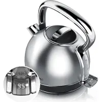 Arendo Bouilloire avec réglage de la température, 1,7 l, 2200 W, acier inoxydable Retro Style Vintage, protection contre la surchauffe & la cuisson à sec, noir